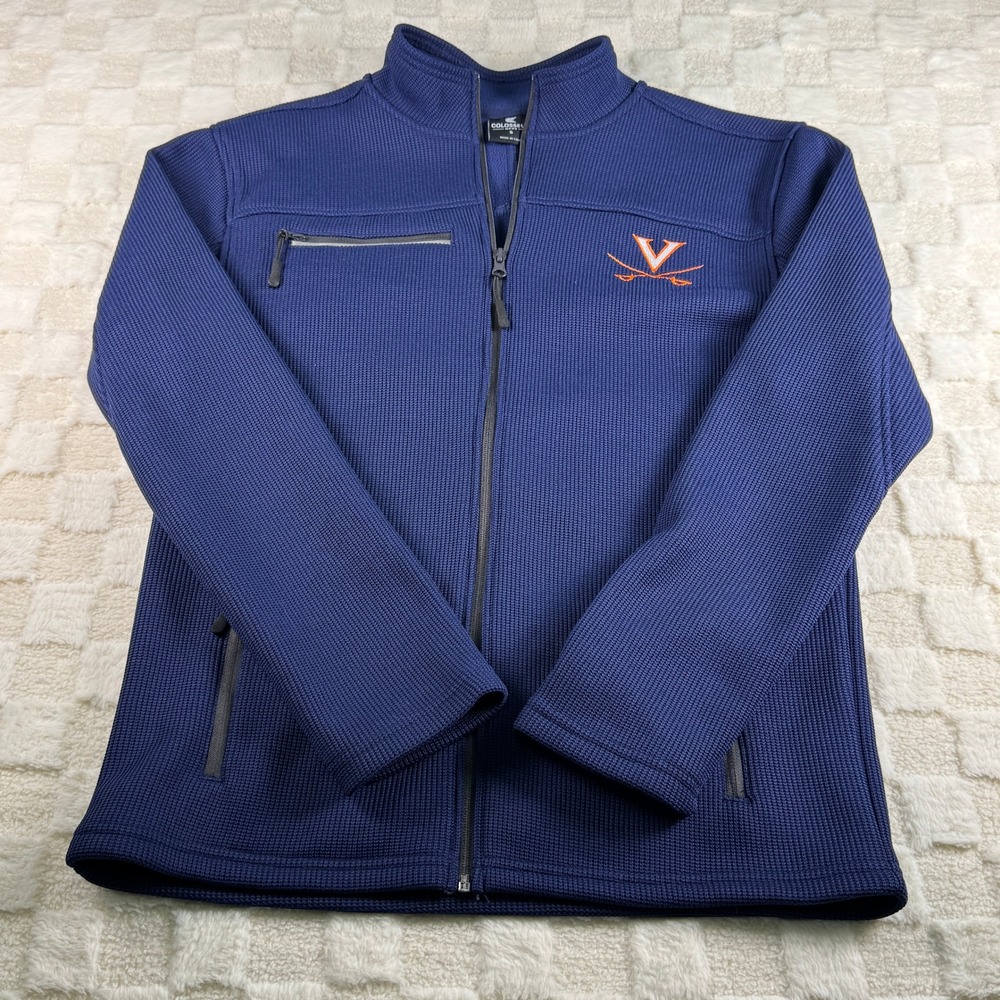 Colosseum Mens Virginia Cavaliers UVA Full Zip Waffle Knit Fleece Jacket Navy S